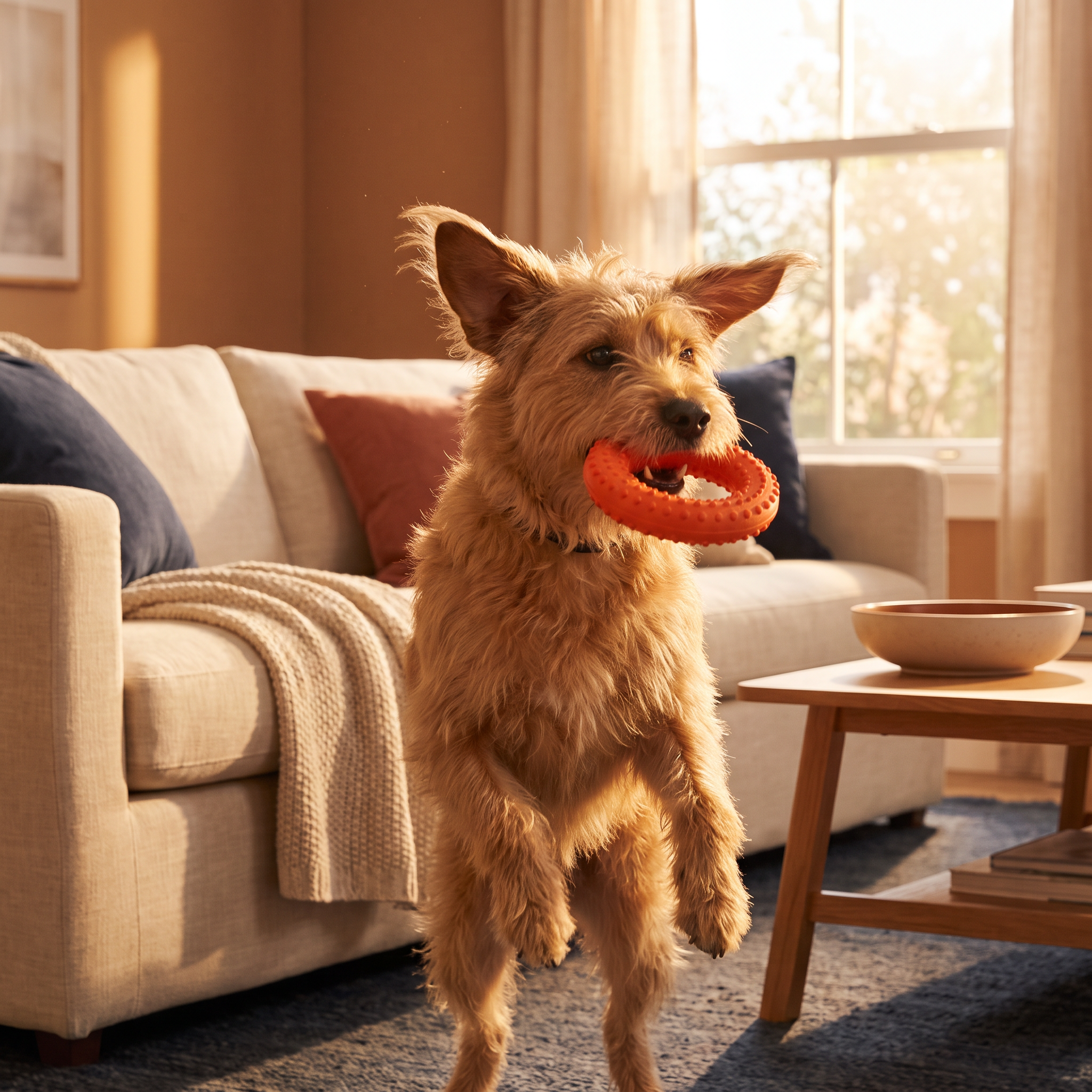 Dog jumping to catch a toy