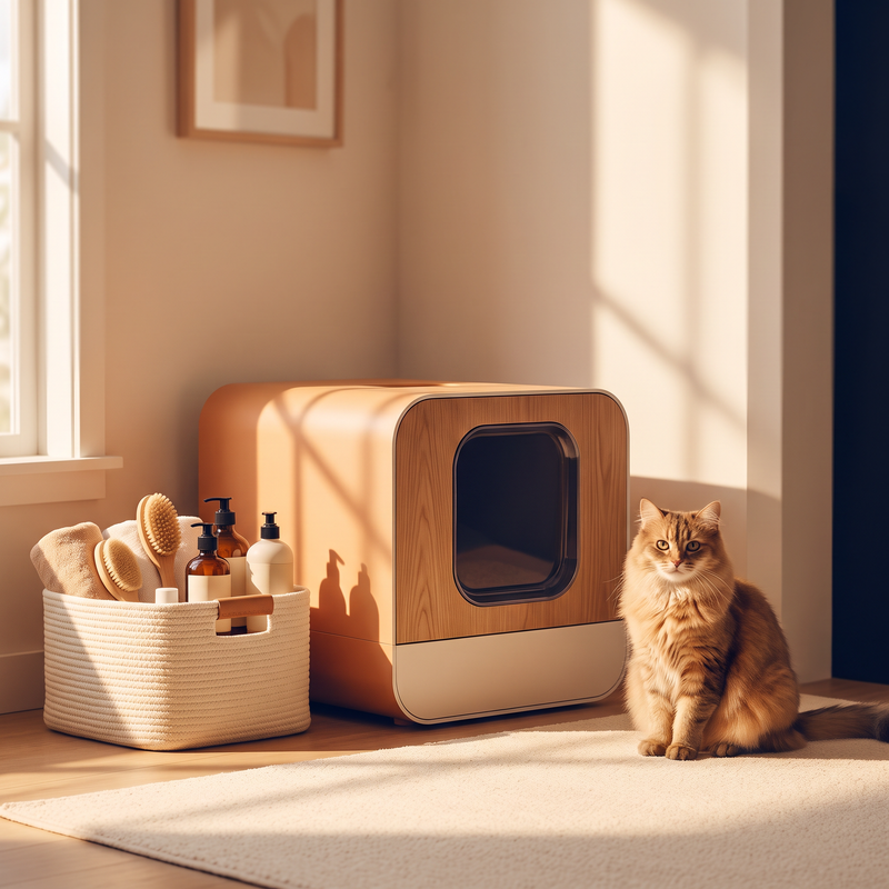 Stylish litter box in a tidy home corner