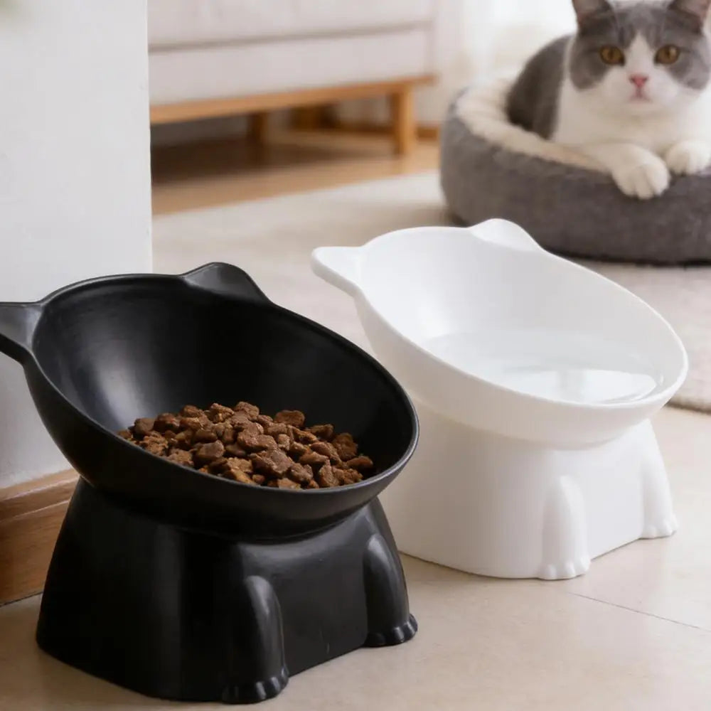 1pc WhiskerWare Elevated Cat Bowl Anti-Tip Plastic Raised Pet Feeding Dish with Tilted Edge Neck Protection Kitty Food