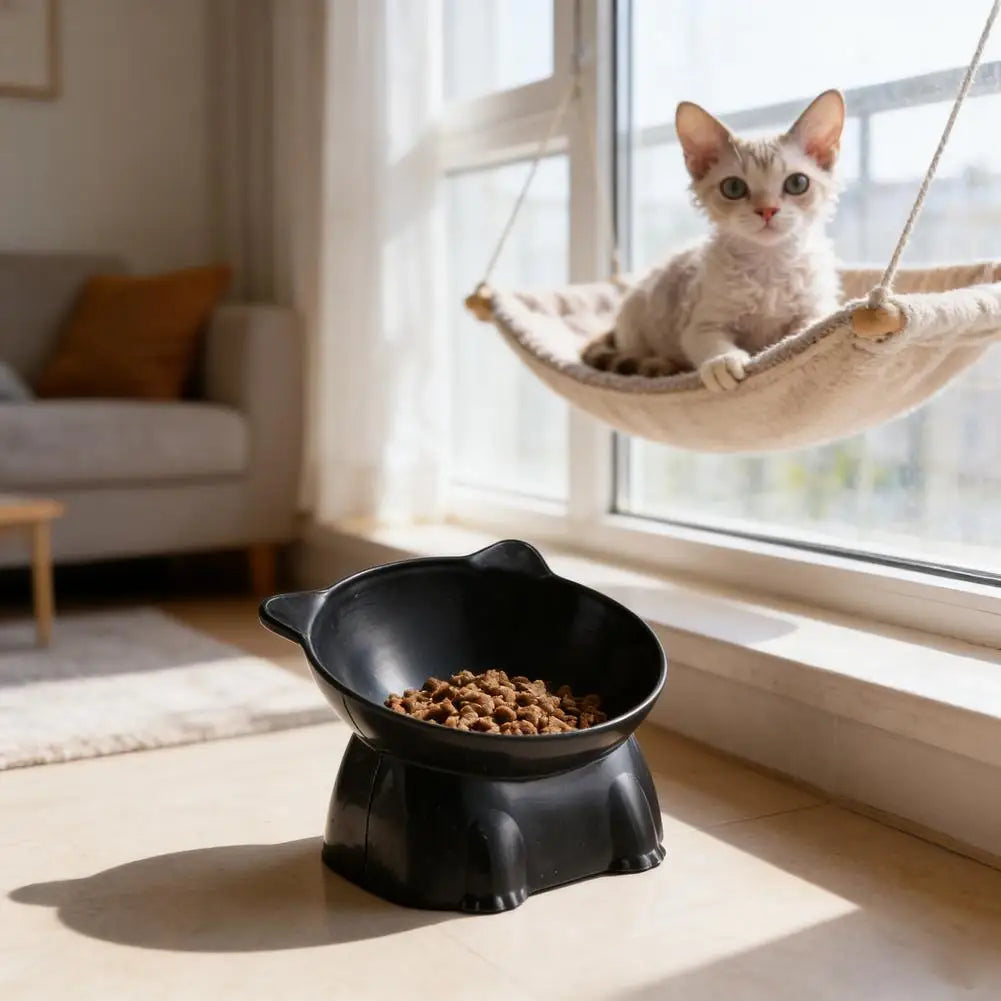 1pc WhiskerWare Elevated Cat Bowl Anti-Tip Plastic Raised Pet Feeding Dish with Tilted Edge Neck Protection Kitty Food